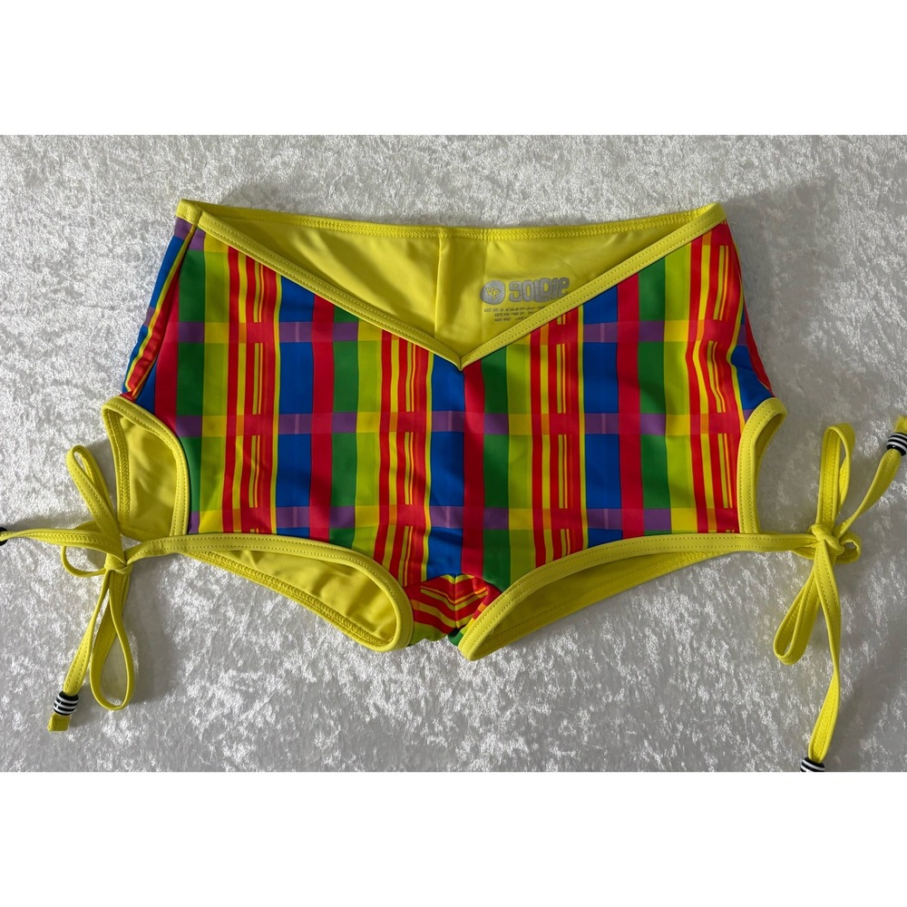 Goldie by VIP Rainbow Plaid V-Front‎ Swim Shorts Yellow Multi XS Surf Sorts - Picture 2 of 6